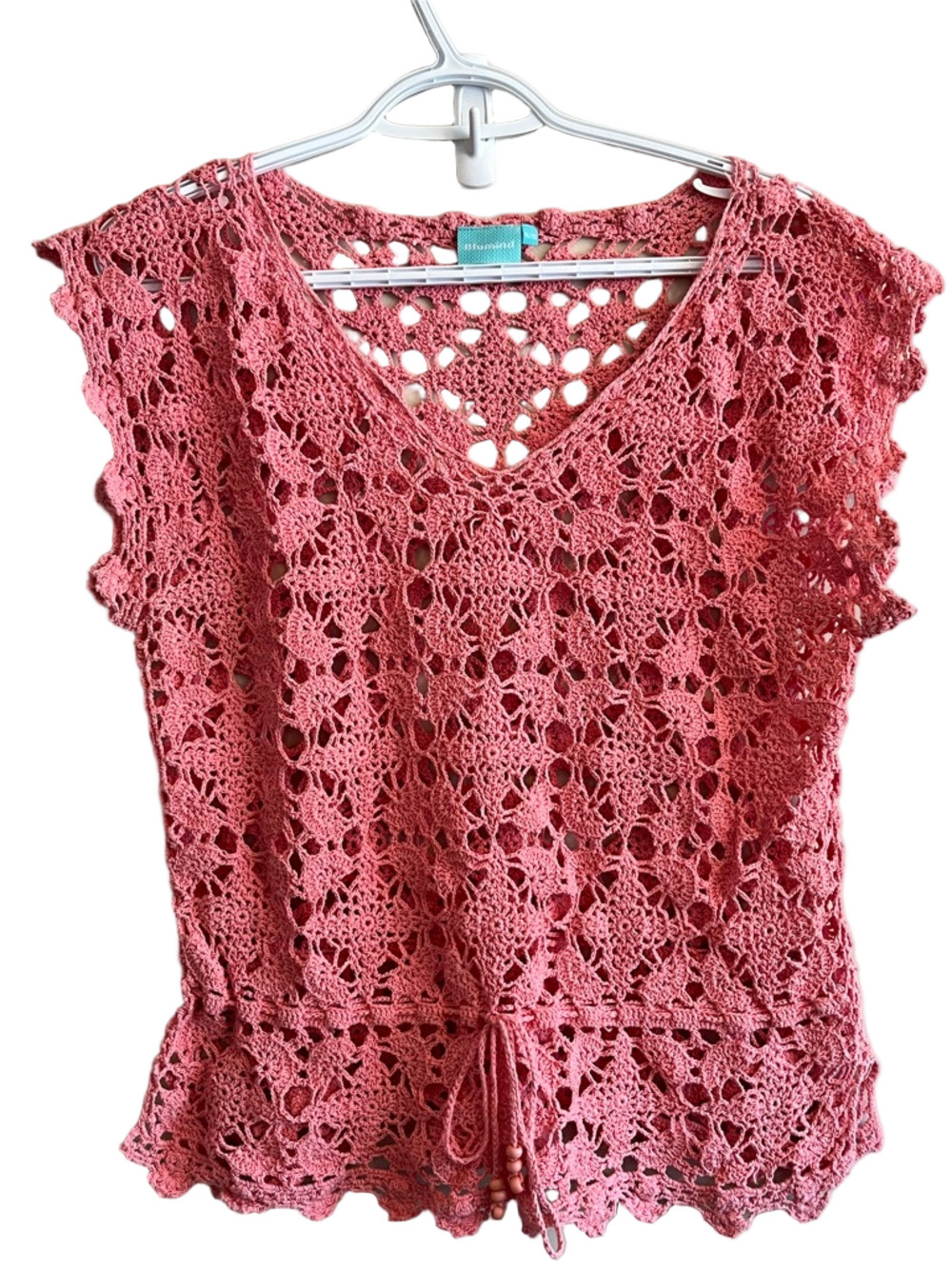 Blumind Size XL Crocheted V-Neck Knit Cap Sleeveless Top - Coral Pink